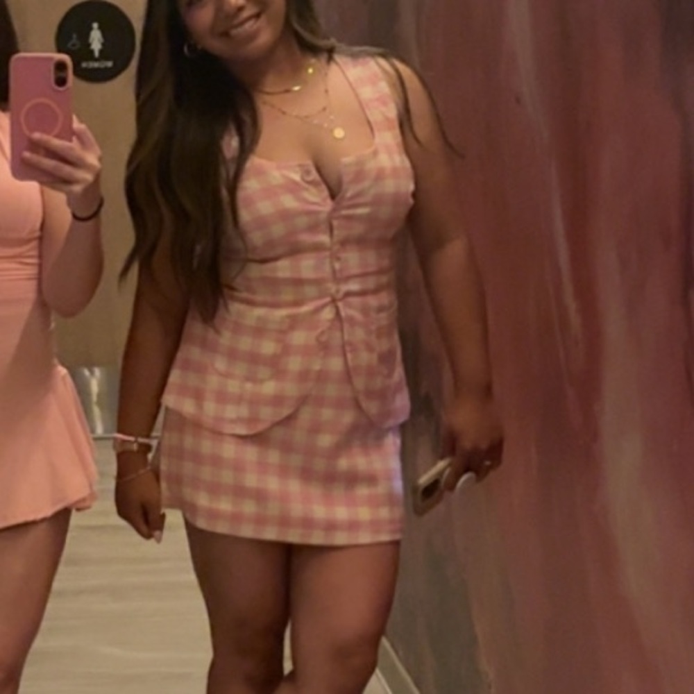 Fashion Nova Pink Plaid Two Piece Skirt and Top